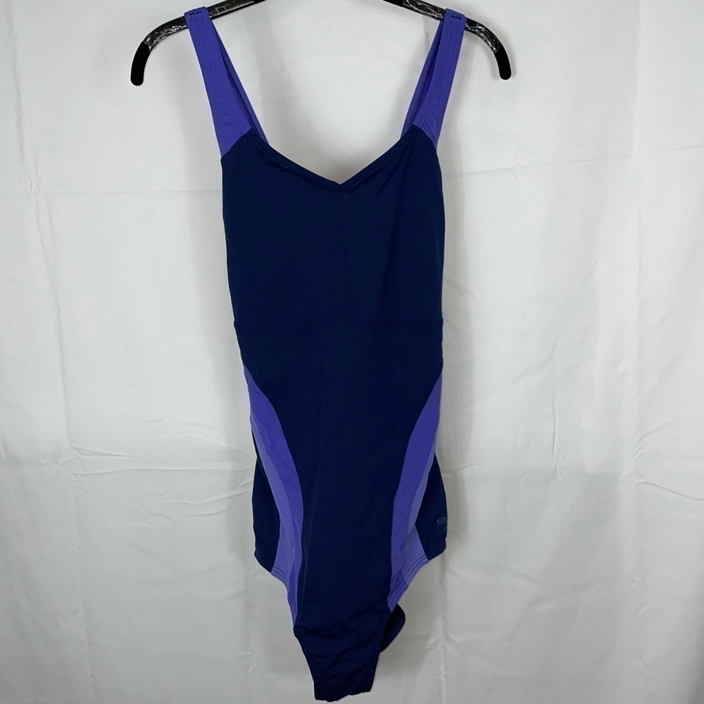Speedo Swimsuit One Piece Built Bra Soft Cup Splice Open Cross Back Swimsuit 14